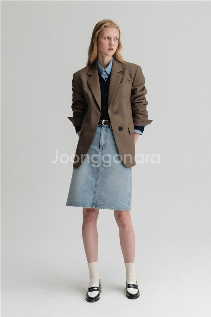 (1회착용) 던스트 투 버튼 울 블레이저 자켓 브라운 체크--1