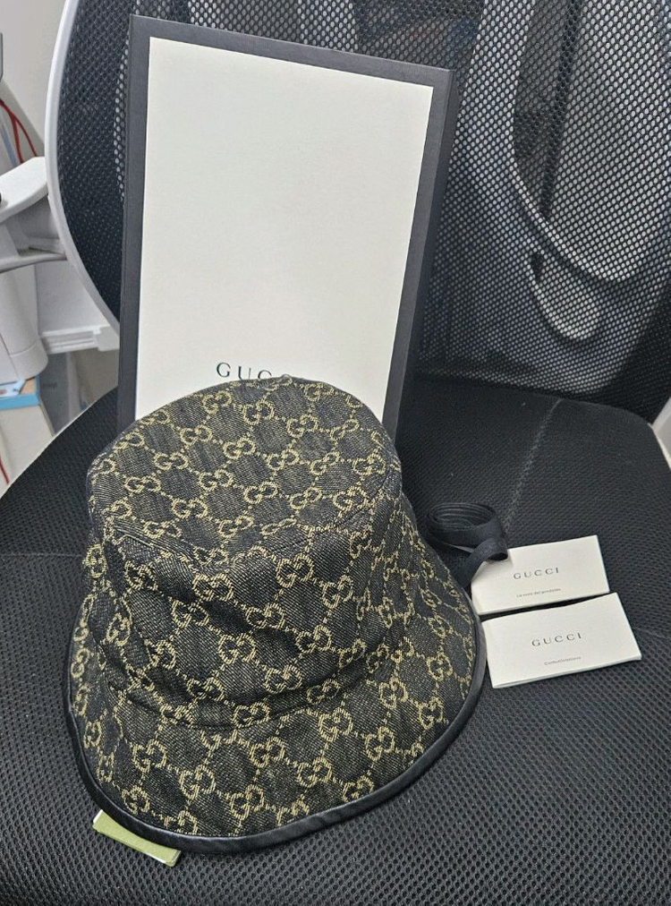 남녀공용구찌 GG 패턴 버킷햇 블랙--1