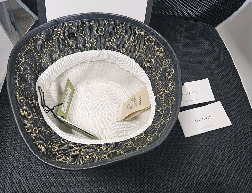 남녀공용구찌 GG 패턴 버킷햇 블랙--2