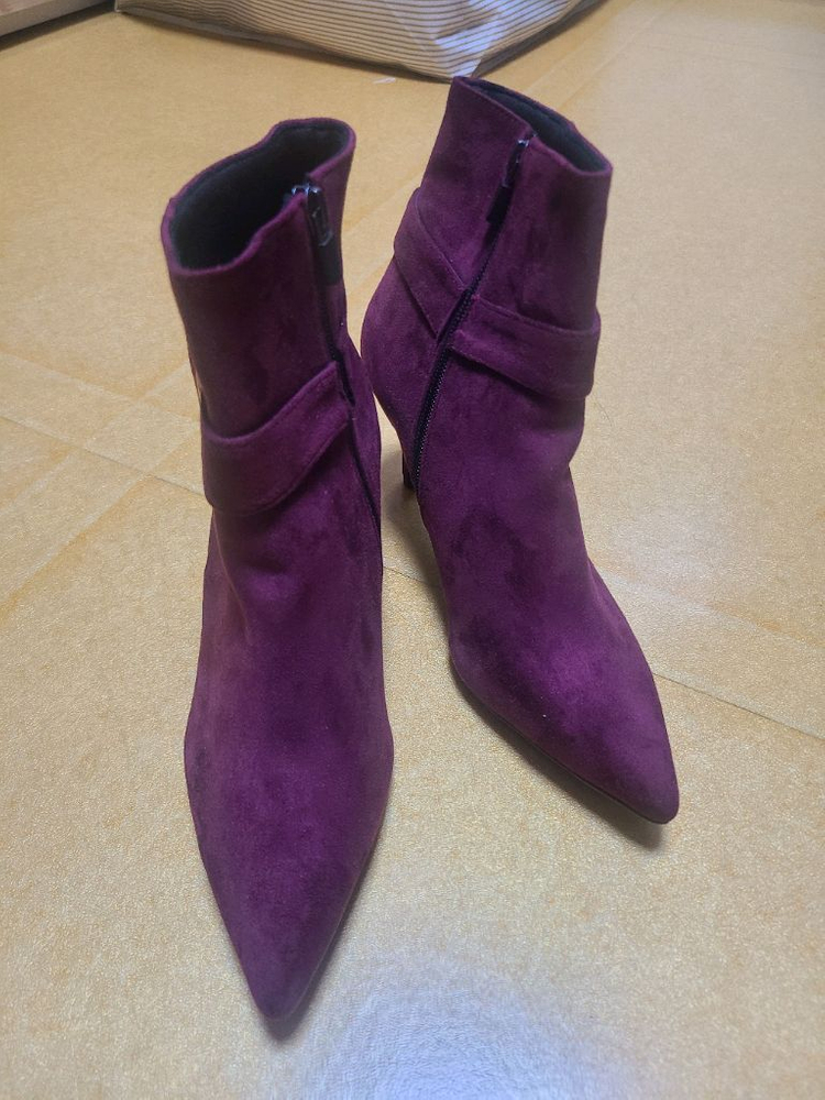 스웨이드 앵클 부츠 베이지 235mm, 버건디 250mm--4