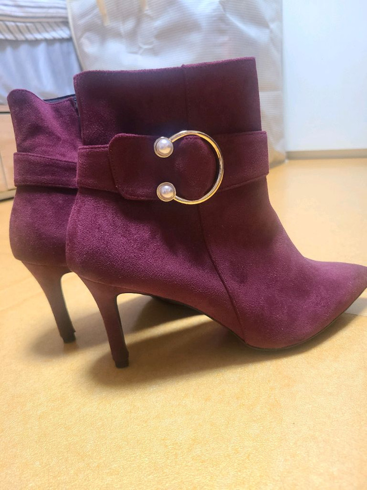 스웨이드 앵클 부츠 베이지 235mm, 버건디 250mm--5