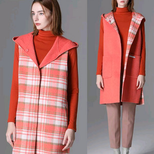 후드 조끼 양면 체크 롱 조끼 #새상품#