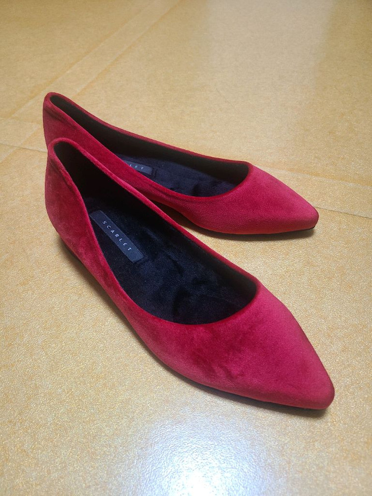 코치 레드 스웨이드 플랫슈즈--1