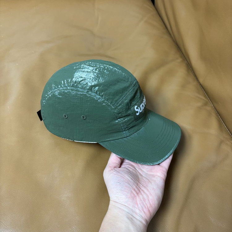 슈프림 캠프캡 모자 박스로고 글로스 립스탑 카키--2