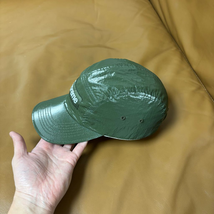 슈프림 캠프캡 모자 박스로고 글로스 립스탑 카키--3