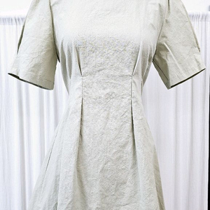 퍼프 반팔 스퀘어넥 린넨 미니 원피스