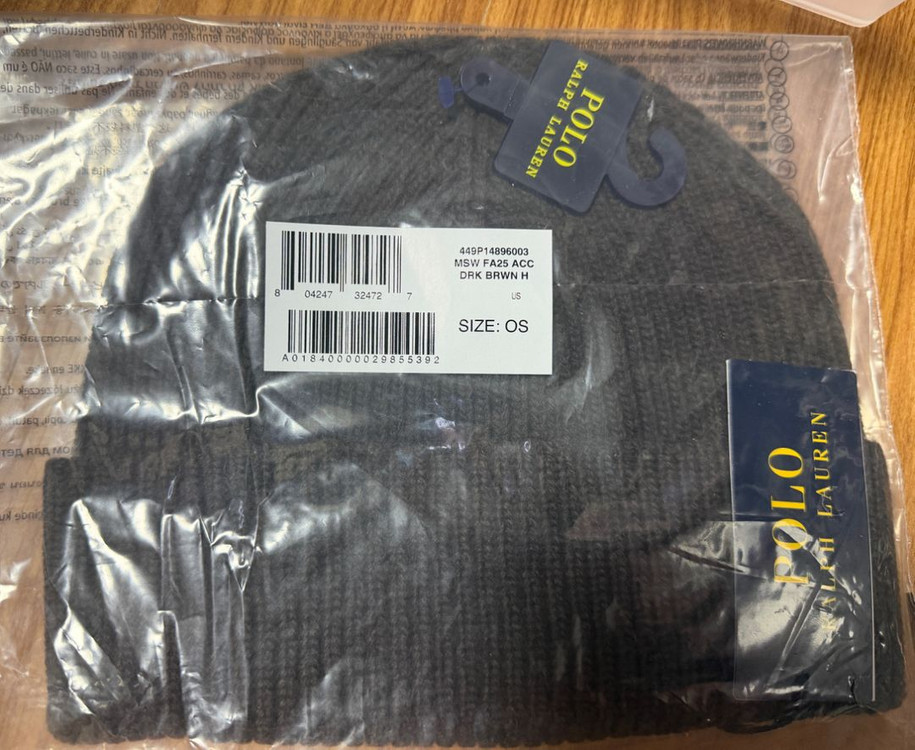 폴로 랄프로렌 맨즈 시그니처 포니 울 블렌드 비니 다크 브라운 색상 미개봉--2