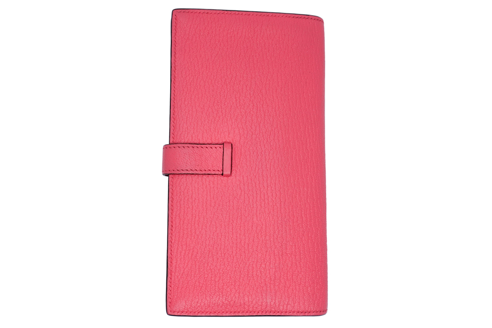 에르메스 베안 소플렛 딥로즈 핑크 쉐브레 마이소르 금장 장지갑 X각인 카드포켓 5개--1