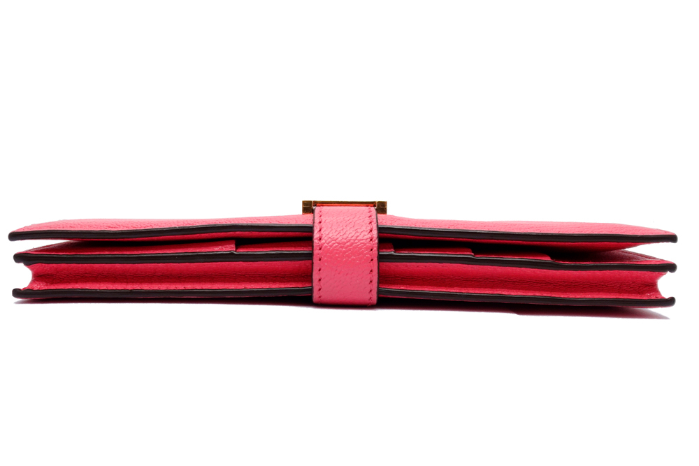 에르메스 베안 소플렛 딥로즈 핑크 쉐브레 마이소르 금장 장지갑 X각인 카드포켓 5개--7