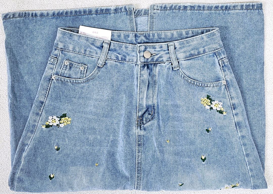 (택새상품)플라워자수 롱데님스커트 청치마--3