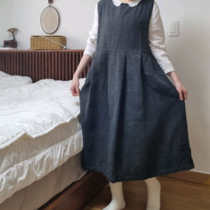 정가153,000원//핸드메이드 거즈면 스티치 자수 조끼롱원피스