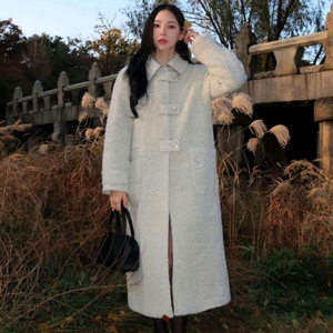 마론에디션 멜란지 부클 벨티드 울 롱 코트/L 이미지