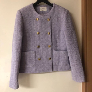 연보라 라운드 노카라 트위드 자켓 올드머니룩 하객룩 결혼식 금장 더블단추 타임마인랑방미샤