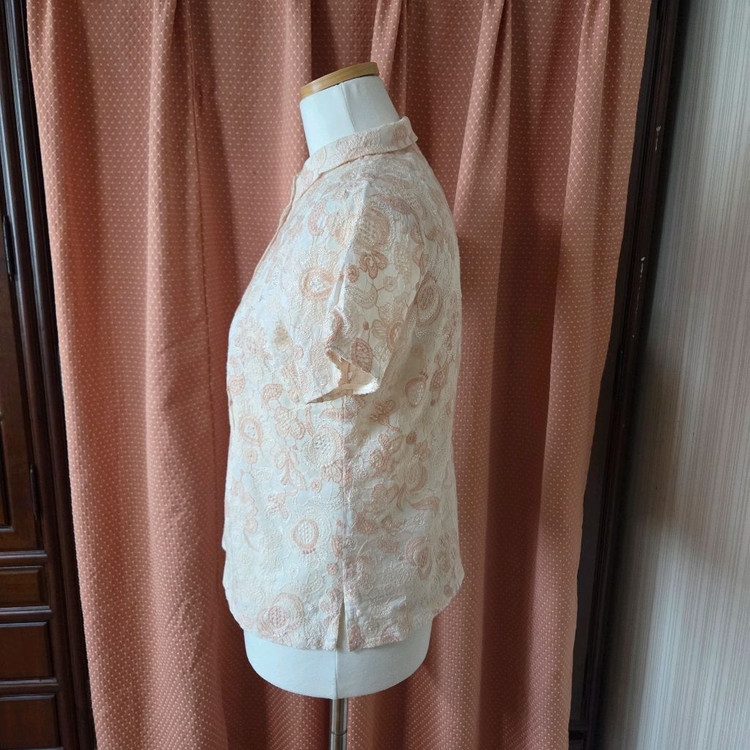 NOI-DITTA노이디타반팔플라워플로럴레이스볼륨퍼프블라우스아이보리/피치42 이미지