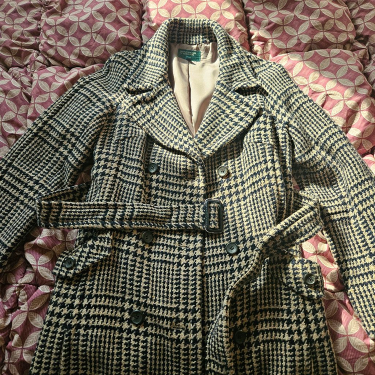 베네통 체크 더블코트--1