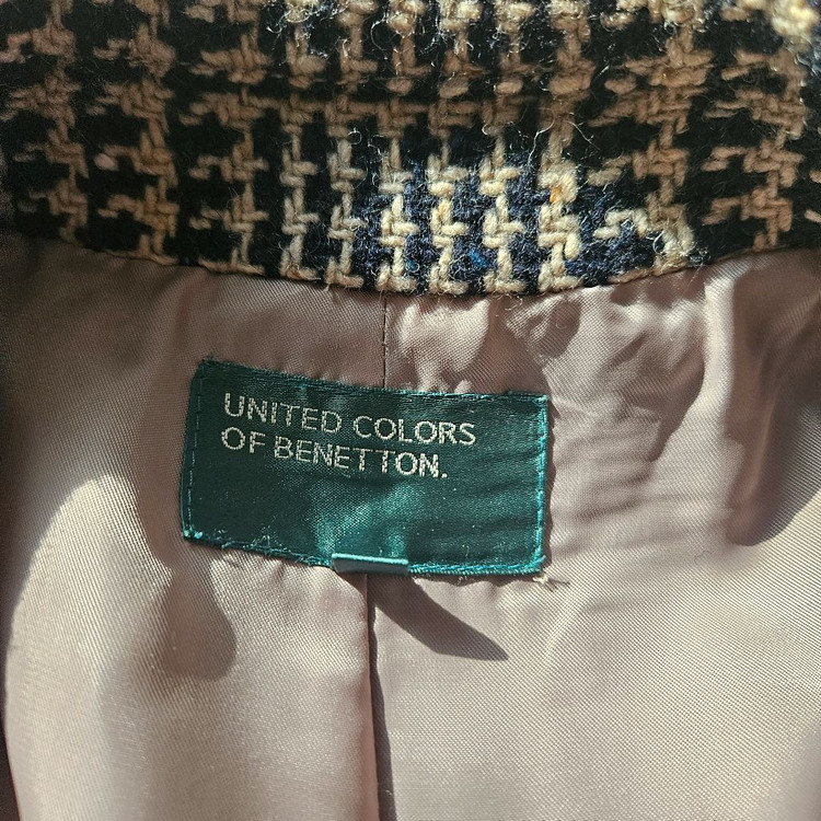 베네통 체크 더블코트--7