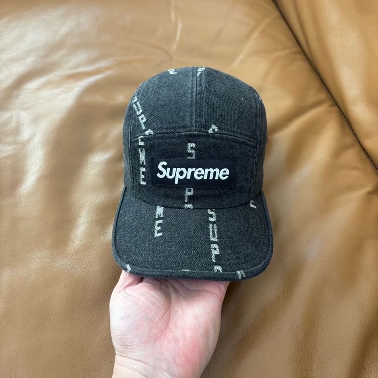 슈프림 캠프캡 모자 박스로고 데님 블랙--1