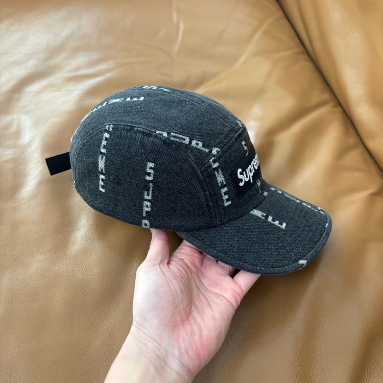 슈프림 캠프캡 모자 박스로고 데님 블랙--2