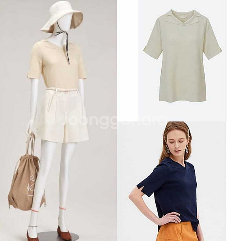 에스제이 SJSJ 칼라 니트 탑 프리사이즈--1