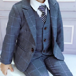 남아 체크 정장 세트 100 (조끼,넥타이포함)