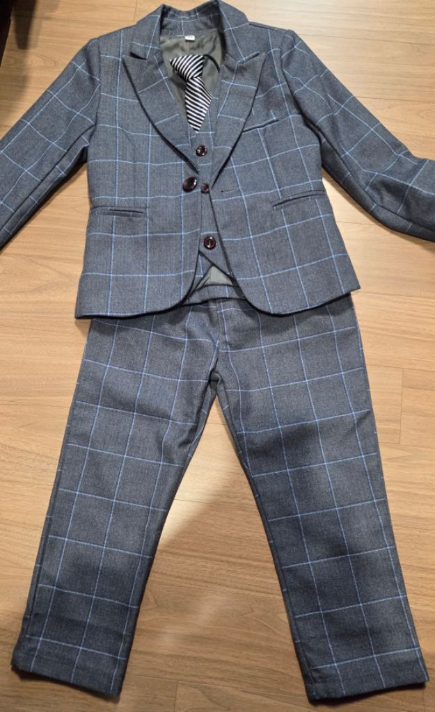 남아 체크 정장 세트 100 (조끼,넥타이포함)--1