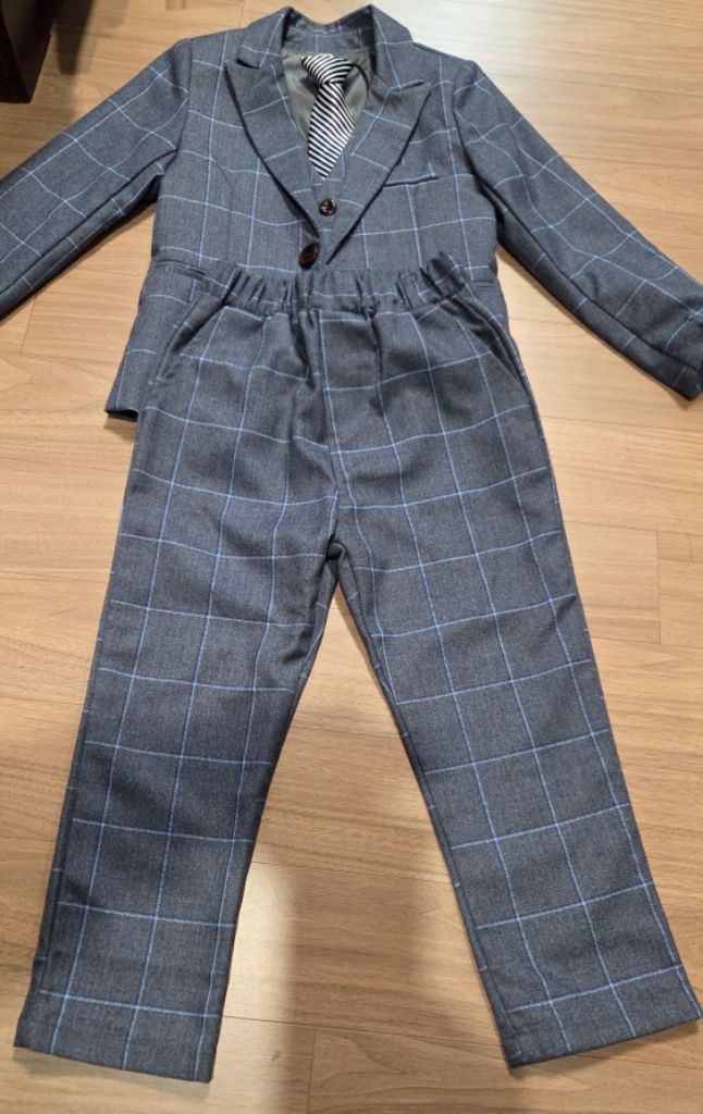 남아 체크 정장 세트 100 (조끼,넥타이포함)--3
