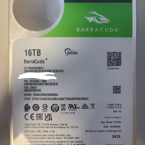 씨게이트 16TB(사용시간 107시간/보증기간유효)