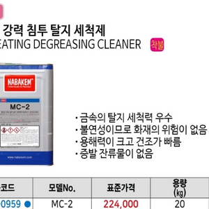 불연성 강력 침투 탈지 세척제입니다.