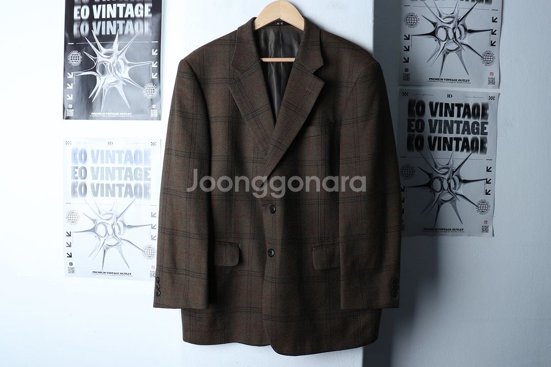 (L) 닥스 정장 슈트 자켓 블레이저 체크 브라운 울--1