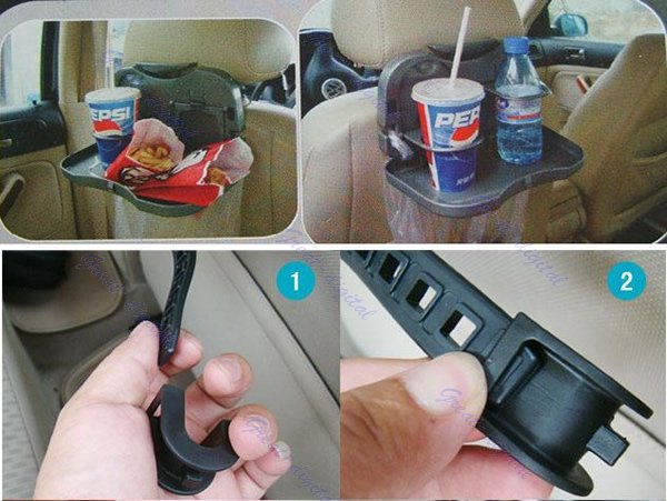 새 회색 차량용 뒷좌석 테이블 컵 홀더 거치대 여행용 용품 차량용 뒷자석 이미지