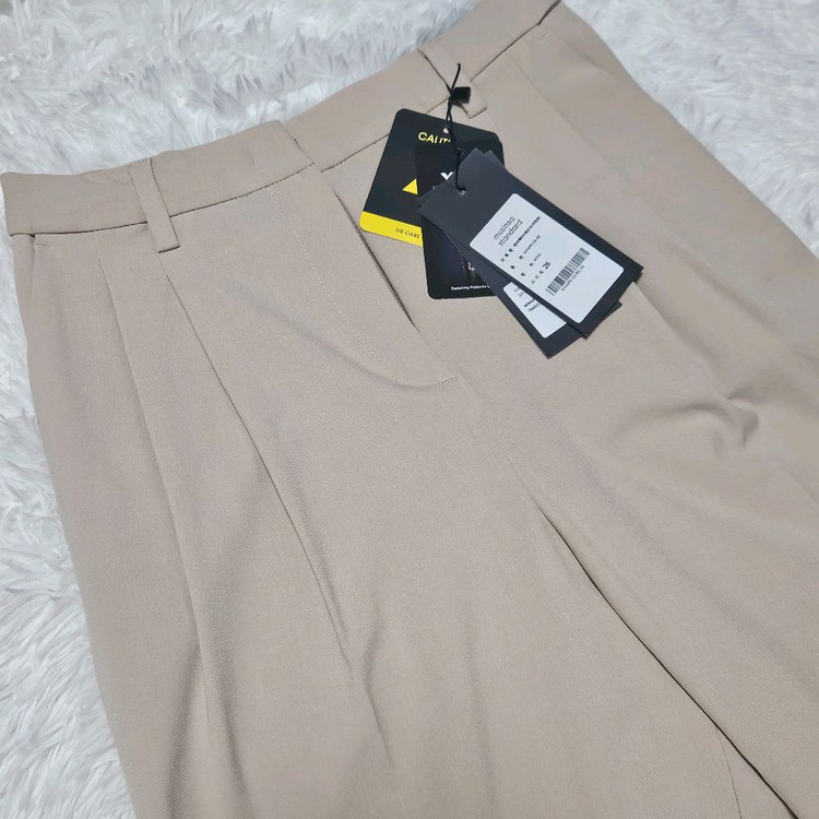 우먼즈 라이트웨이트 하이 웨이스트 와이드 히든 밴딩 슬랙스 [베이지] 이미지