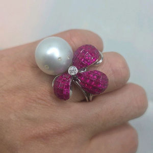 임비저불 루비 진주 반지