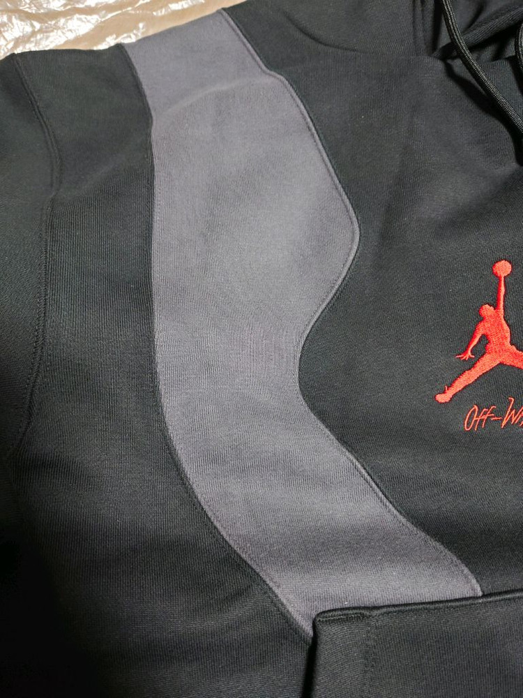 [L] 조던 x 오프화이트 플리스 풀오버 후드 - 블랙 이미지