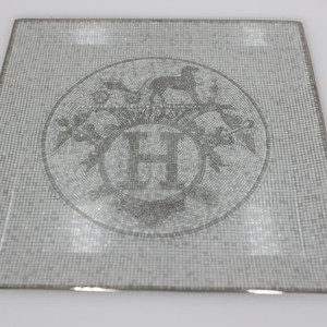 에르메스 H 로고 모자이크 사각접시 실버