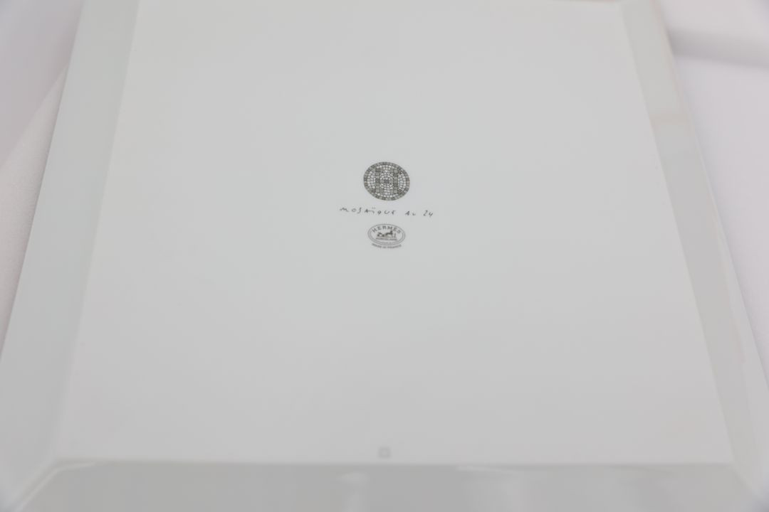 에르메스 H 로고 모자이크 사각접시 실버--3