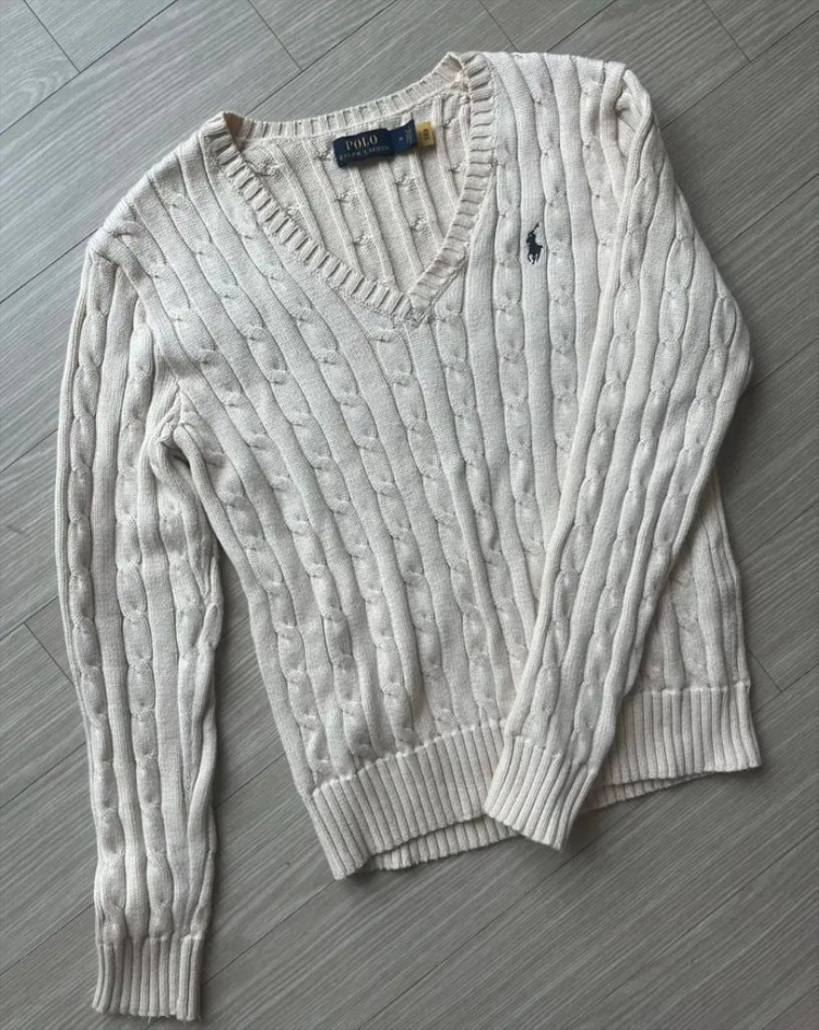 폴로 브이넥 니트 크림 M 이미지