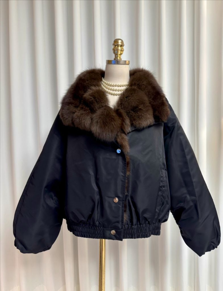 (새상품) 세이블 폭스퍼 구스다운 패딩야상 항공점퍼 (수입/블랙)--1