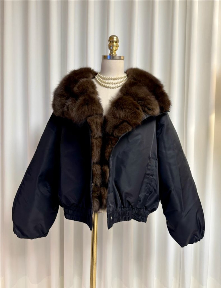 (새상품) 세이블 폭스퍼 구스다운 패딩야상 항공점퍼 (수입/블랙)--3