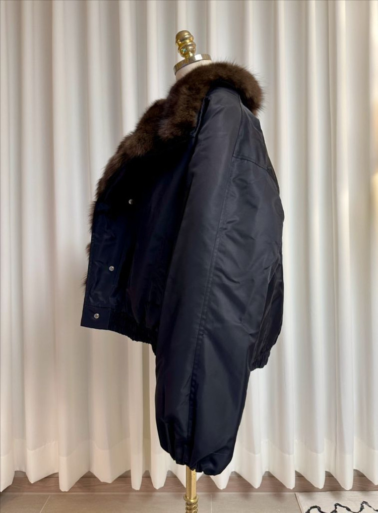 (새상품) 세이블 폭스퍼 구스다운 패딩야상 항공점퍼 (수입/블랙)--5