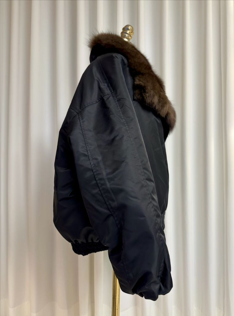 (새상품) 세이블 폭스퍼 구스다운 패딩야상 항공점퍼 (수입/블랙)--7