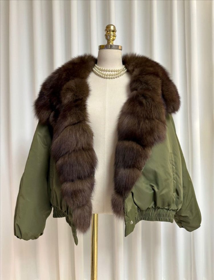 (새상품) 세이블 폭스퍼 구스다운 패딩야상 항공점퍼 (수입/카키)--1