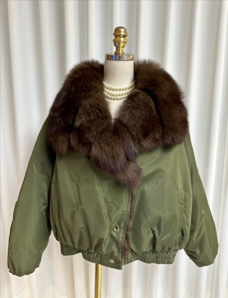 (새상품) 세이블 폭스퍼 구스다운 패딩야상 항공점퍼 (수입/카키)--4