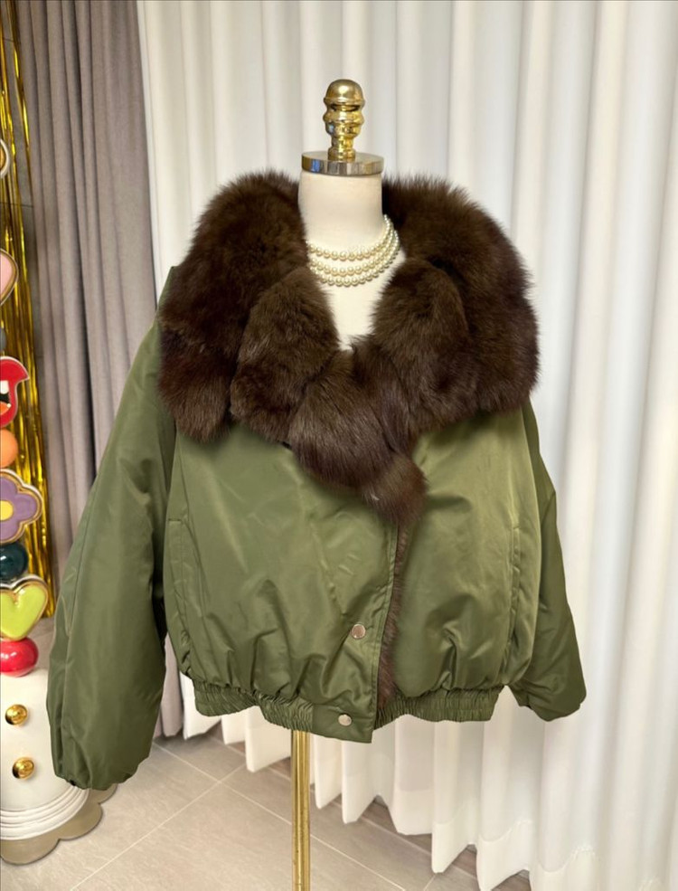 (새상품) 세이블 폭스퍼 구스다운 패딩야상 항공점퍼 (수입/카키)--6