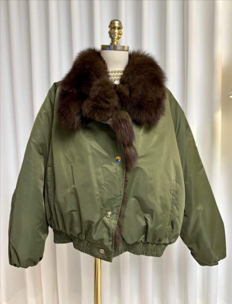 (새상품) 세이블 폭스퍼 구스다운 패딩야상 항공점퍼 (수입/카키)--7