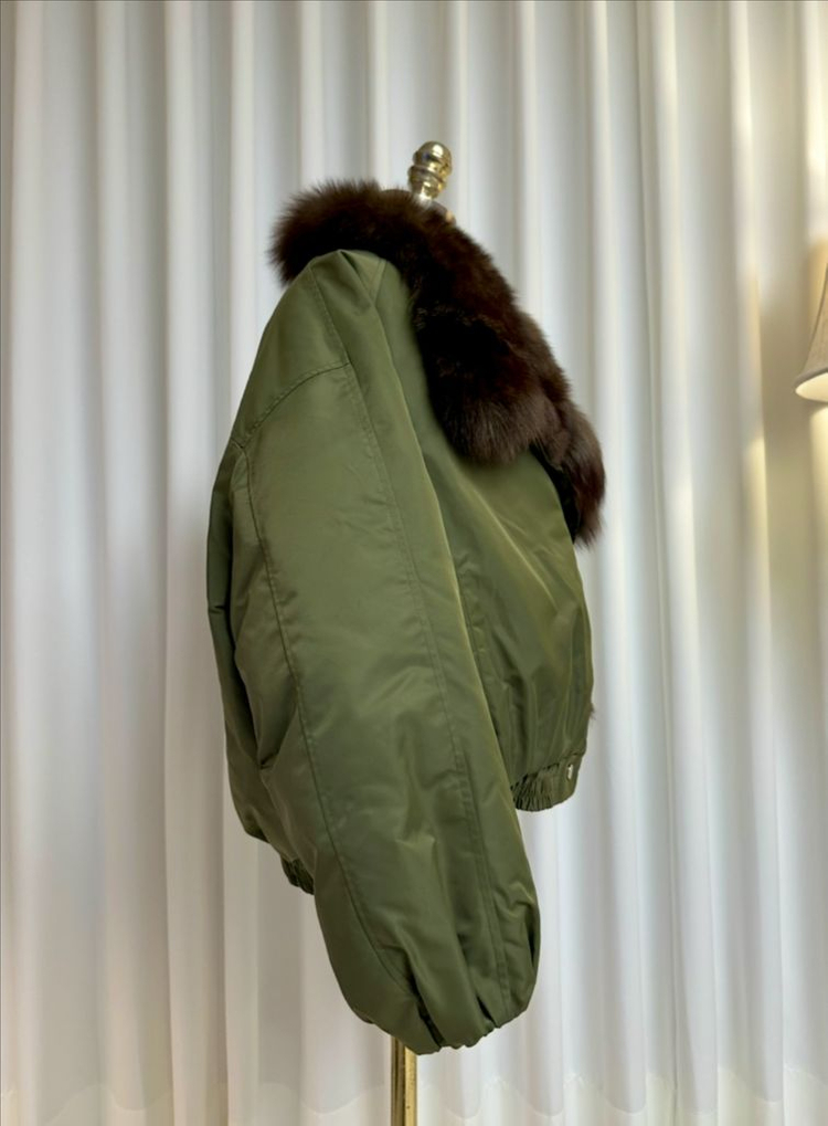(새상품) 세이블 폭스퍼 구스다운 패딩야상 항공점퍼 (수입/카키)--8