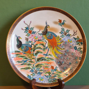 엔틱 구타니야키.화조문 대형장식 접시 이미지