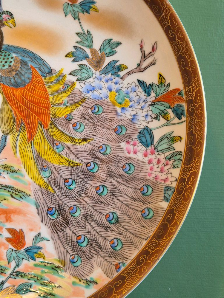 엔틱 구타니야키.화조문 대형장식 접시 이미지