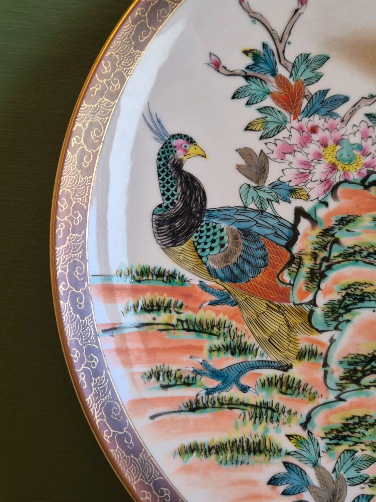 엔틱 구타니야키.화조문 대형장식 접시 이미지