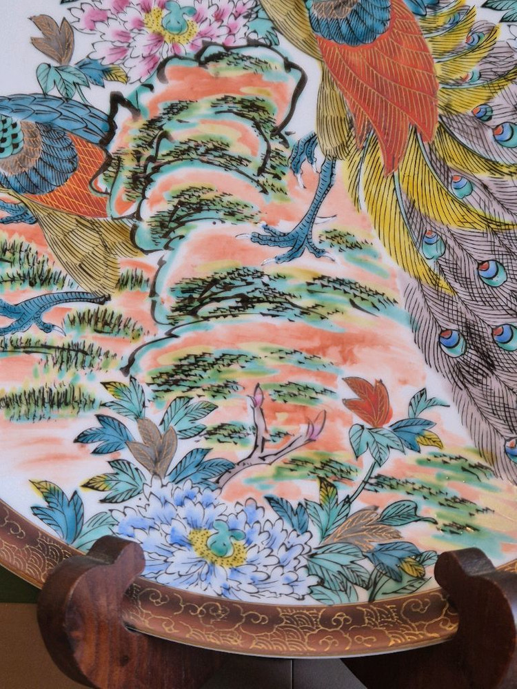 엔틱 구타니야키.화조문 대형장식 접시 이미지