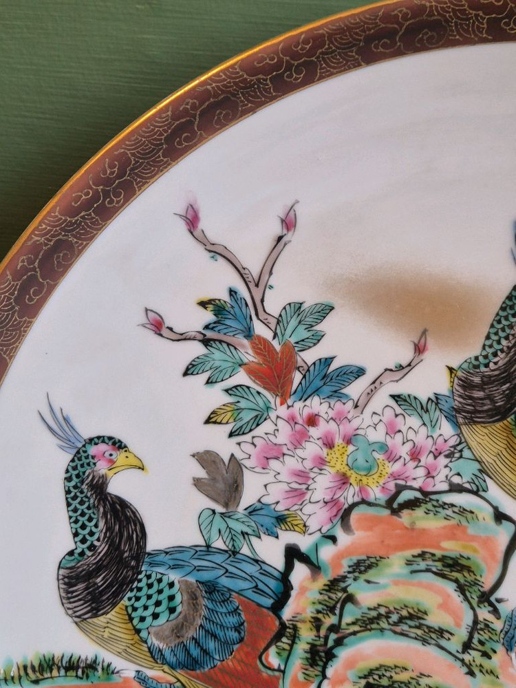 엔틱 구타니야키.화조문 대형장식 접시 이미지